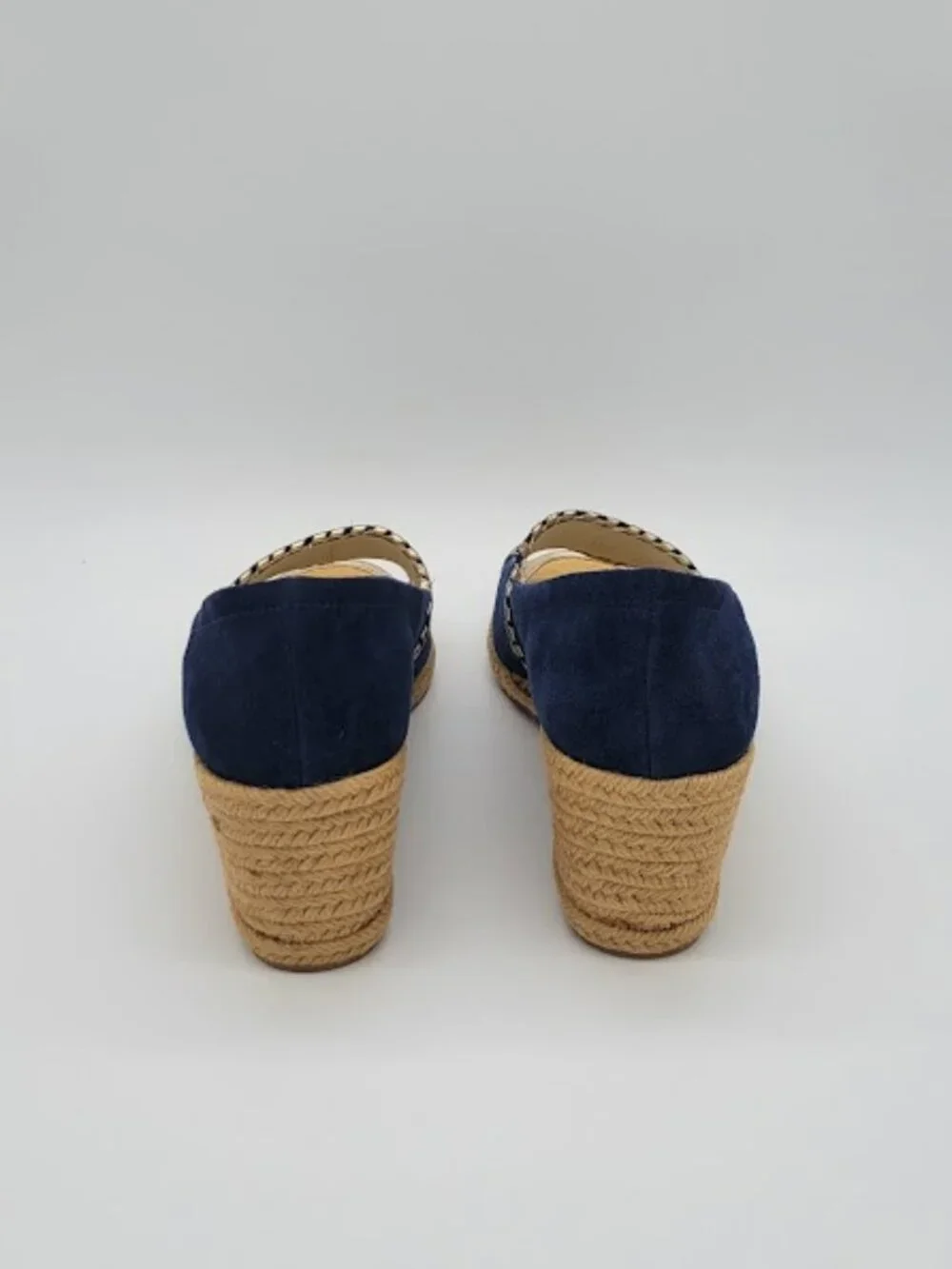 JACK ROGERS Palmer Wedge Espadrille Women’s Size 9.5 Navy Blue Suede Peep Toe